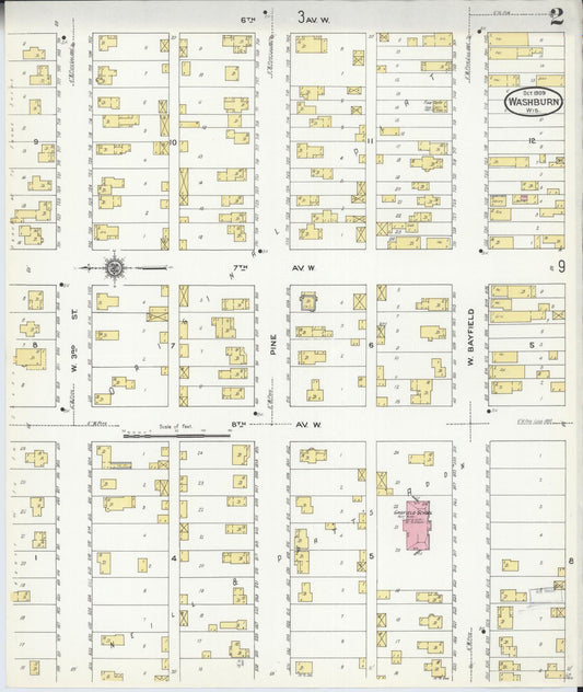Sanborn Fire Insurance Map from Washburn, Bayfield County, Wisconsin (1909), Sheet #0002 - Historic Sanborn Fire Insurance Map Print, vintage old map wall art, antique decor, genealogy gift, Wisconsin Wisconsin map