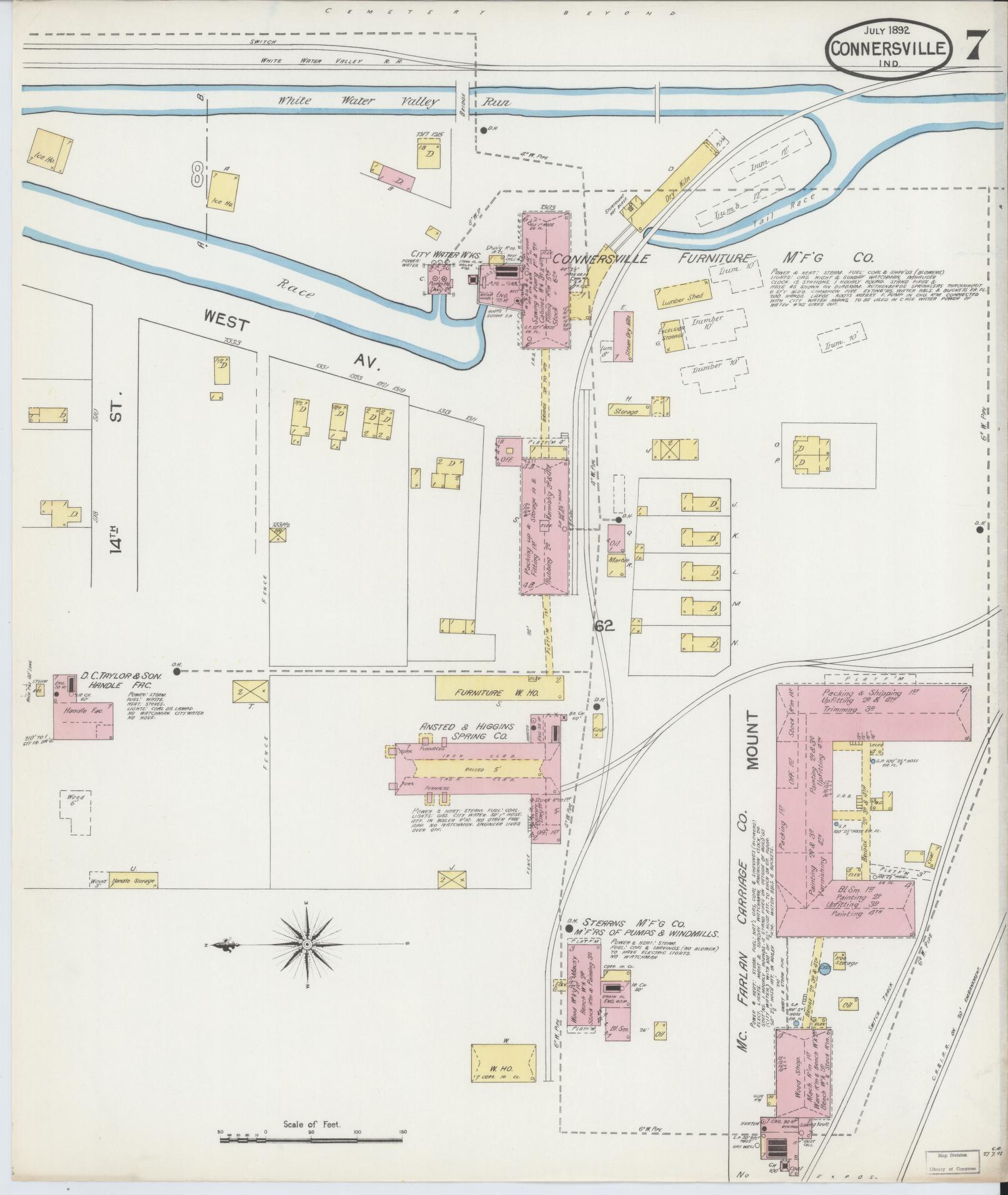 Sanborn Fire Insurance Map from Connersville, Fayette County, Indiana (1892), Sheet #0007 - Complete Map Set gallery image, historic Sanborn map, vintage wall art, Indiana Indiana