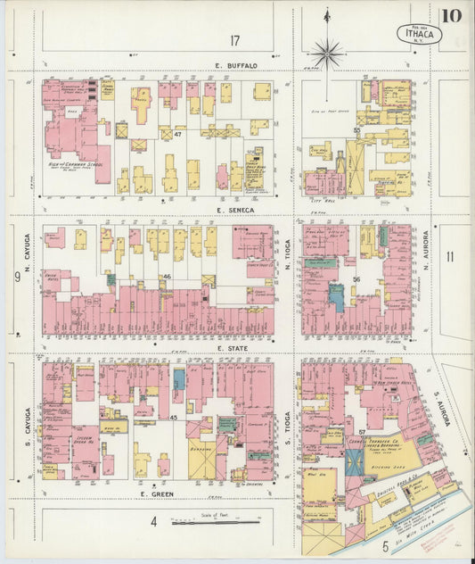 Sanborn Fire Insurance Map from Ithaca, Tompkins County, New York (1904), Sheet #0010 - Historic Sanborn Fire Insurance Map Print, vintage old map wall art, antique decor, genealogy gift, New York New York map