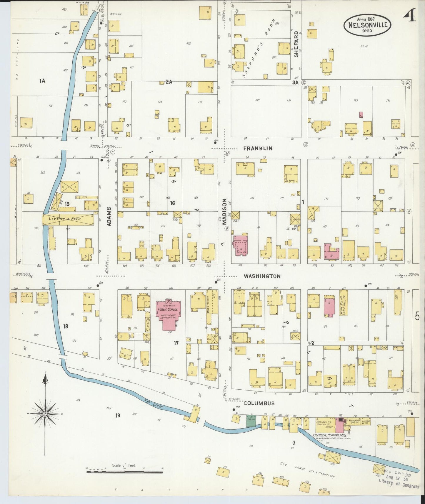 Sanborn Fire Insurance Map from Nelsonville, Athens County, Ohio (1907), Sheet #0004 - Historic Sanborn Fire Insurance Map Print, vintage old map wall art, antique decor, genealogy gift, Ohio Ohio map