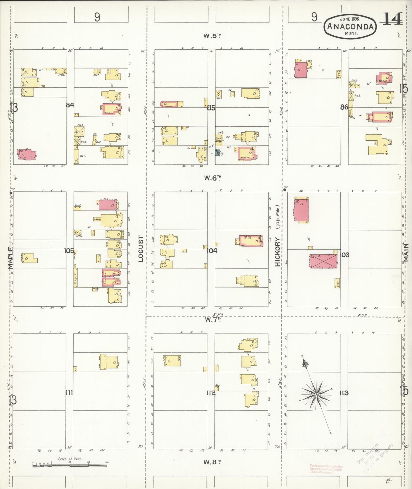 Sanborn Fire Insurance Map from Anaconda, Deer Lodge County, Montana (1896), Sheet #0014 - Complete Map Set gallery image, historic Sanborn map, vintage wall art, Montana Montana