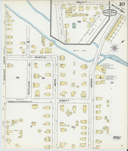 Sanborn Fire Insurance Map from Newton, Middlesex County, Massachusetts (1892), Sheet #0010 - Historic Sanborn Fire Insurance Map Print, vintage old map wall art, antique decor, genealogy gift, Massachusetts Massachusetts map