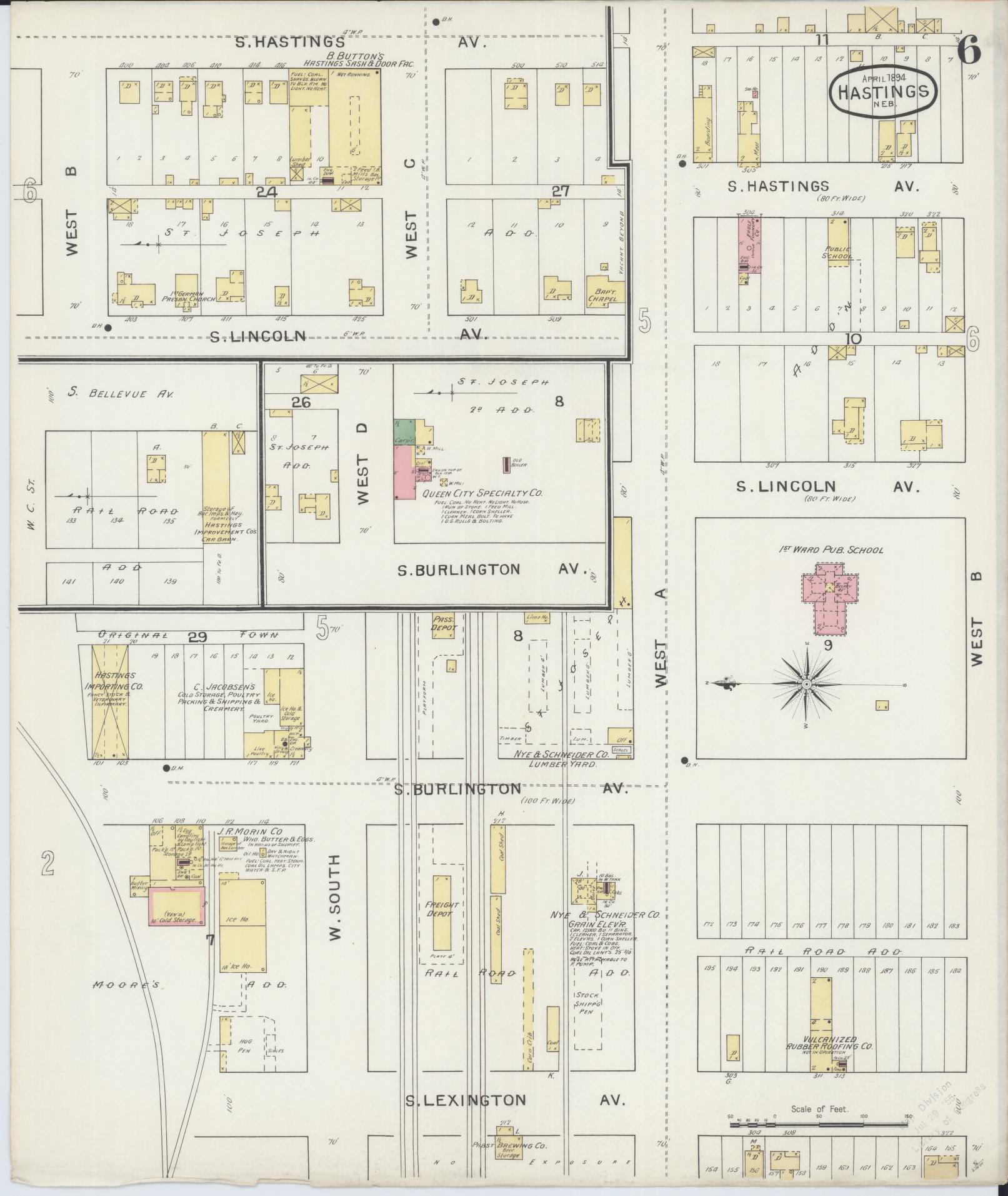 Sanborn Fire Insurance Map from Hastings, Adams County, Nebraska (1894), Sheet #0006 - Complete Map Set gallery image, historic Sanborn map, vintage wall art, Nebraska Nebraska