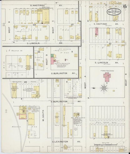 Sanborn Fire Insurance Map from Hastings, Adams County, Nebraska (1894), Sheet #0006 - Complete Map Set gallery image, historic Sanborn map, vintage wall art, Nebraska Nebraska