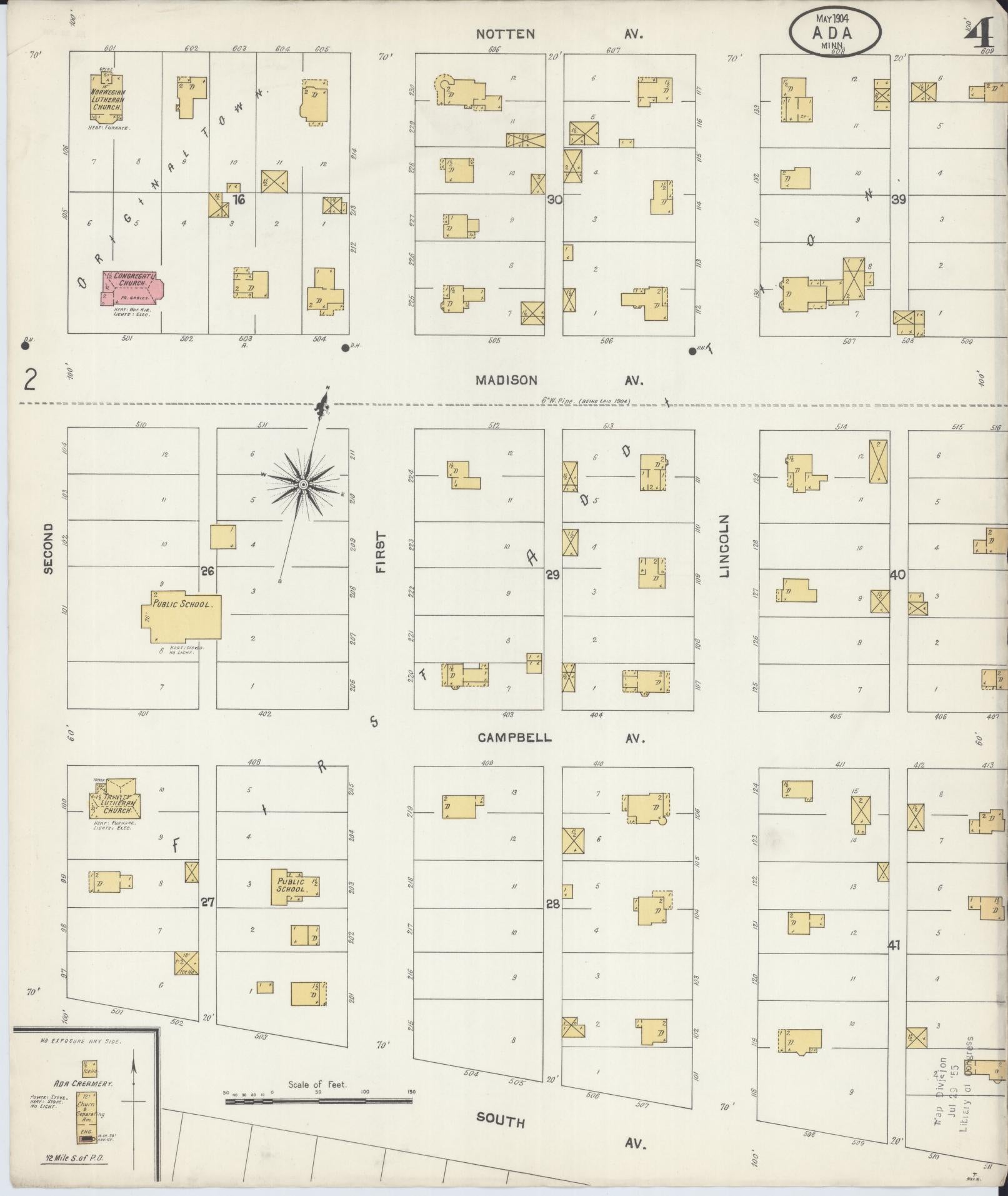 Sanborn Fire Insurance Map from Ada, Norman County, Minnesota (1904), Sheet #0004 - Historic Sanborn Fire Insurance Map Print, vintage old map wall art, antique decor, genealogy gift, Minnesota Minnesota map