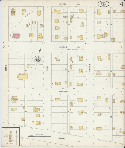 Sanborn Fire Insurance Map from Ada, Norman County, Minnesota (1904), Sheet #0004 - Historic Sanborn Fire Insurance Map Print, vintage old map wall art, antique decor, genealogy gift, Minnesota Minnesota map