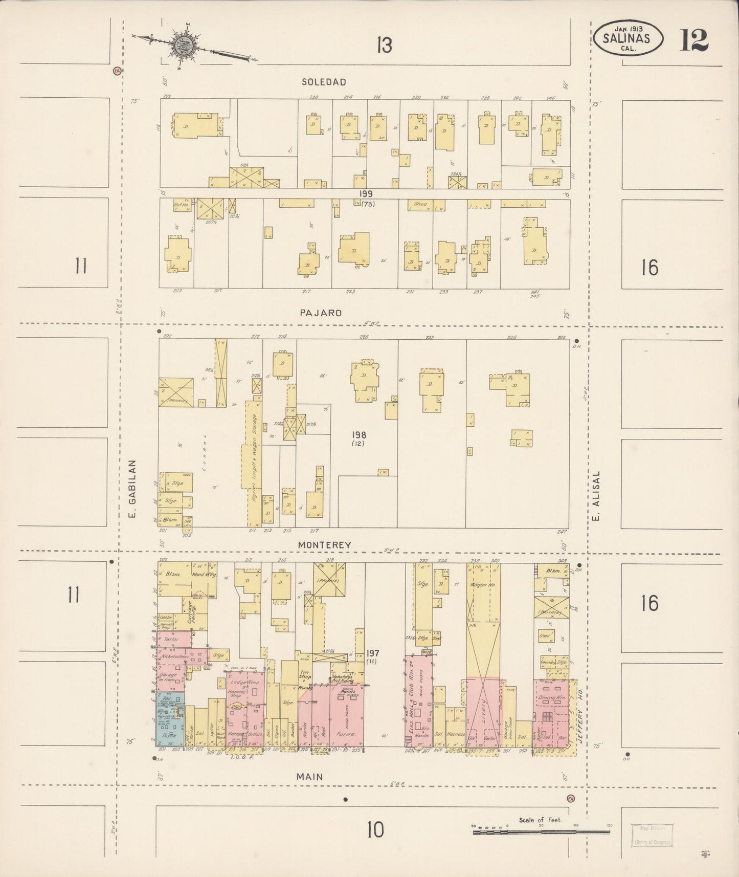 Sanborn Fire Insurance Map from Salinas, Monterey County, California (1913), Sheet #0012 - Complete Map Set gallery image, historic Sanborn map, vintage wall art, California California