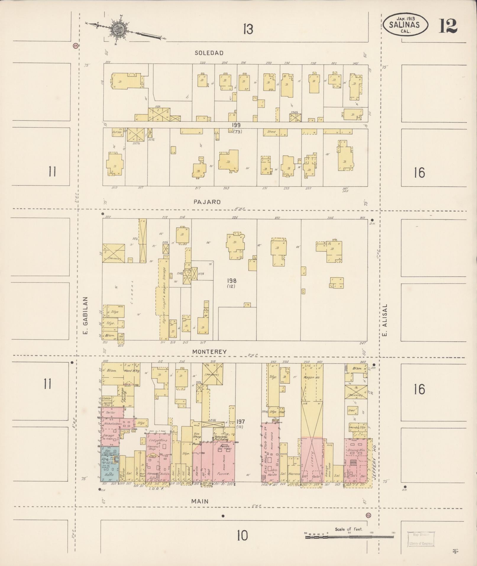 Sanborn Fire Insurance Map from Salinas, Monterey County, California (1913), Sheet #0012 - Complete Map Set gallery image, historic Sanborn map, vintage wall art, California California