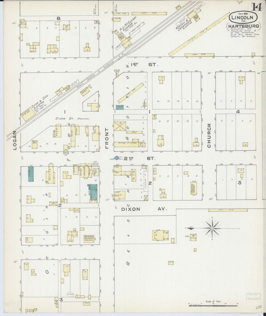 Sanborn Fire Insurance Map from Lincoln, Logan County, Illinois (1891), Sheet #0014 - Historic Sanborn Fire Insurance Map Print, vintage old map wall art, antique decor, genealogy gift, Illinois Illinois map
