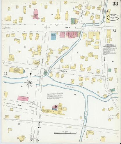 Sanborn Fire Insurance Map from Cortland, Cortland County, New York (1908), Sheet #0033 - Historic Sanborn Fire Insurance Map Print, vintage old map wall art, antique decor, genealogy gift, New York New York map