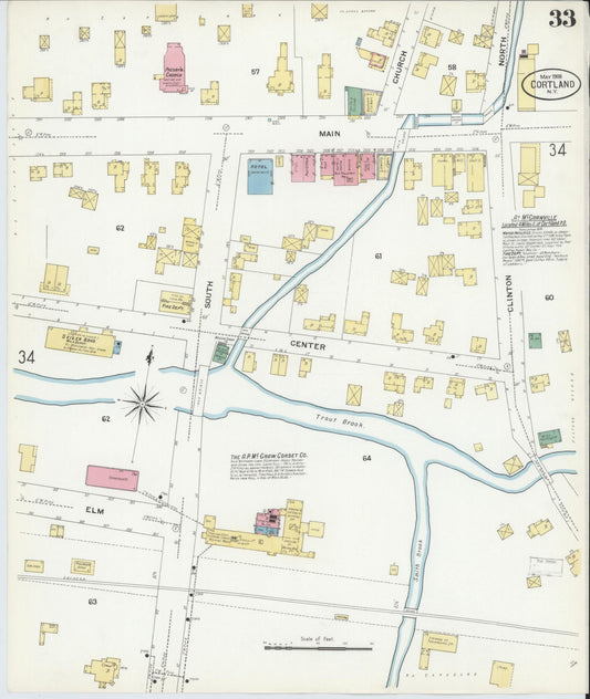 Sanborn Fire Insurance Map from Cortland, Cortland County, New York (1908), Sheet #0033 - Historic Sanborn Fire Insurance Map Print, vintage old map wall art, antique decor, genealogy gift, New York New York map