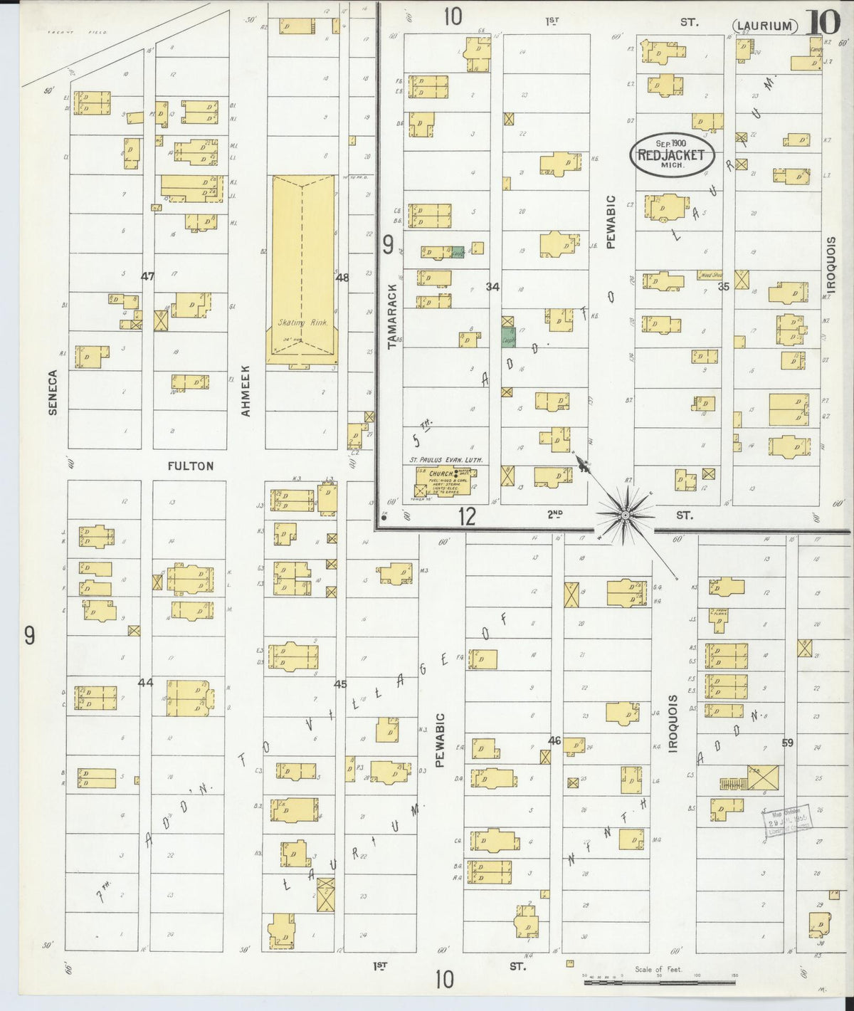 Sanborn Fire Insurance Map from Red Jacket, Houghton County, Michigan (1900), Sheet #0010 - Historic Sanborn Fire Insurance Map Print, vintage old map wall art, antique decor, genealogy gift, Michigan Michigan map