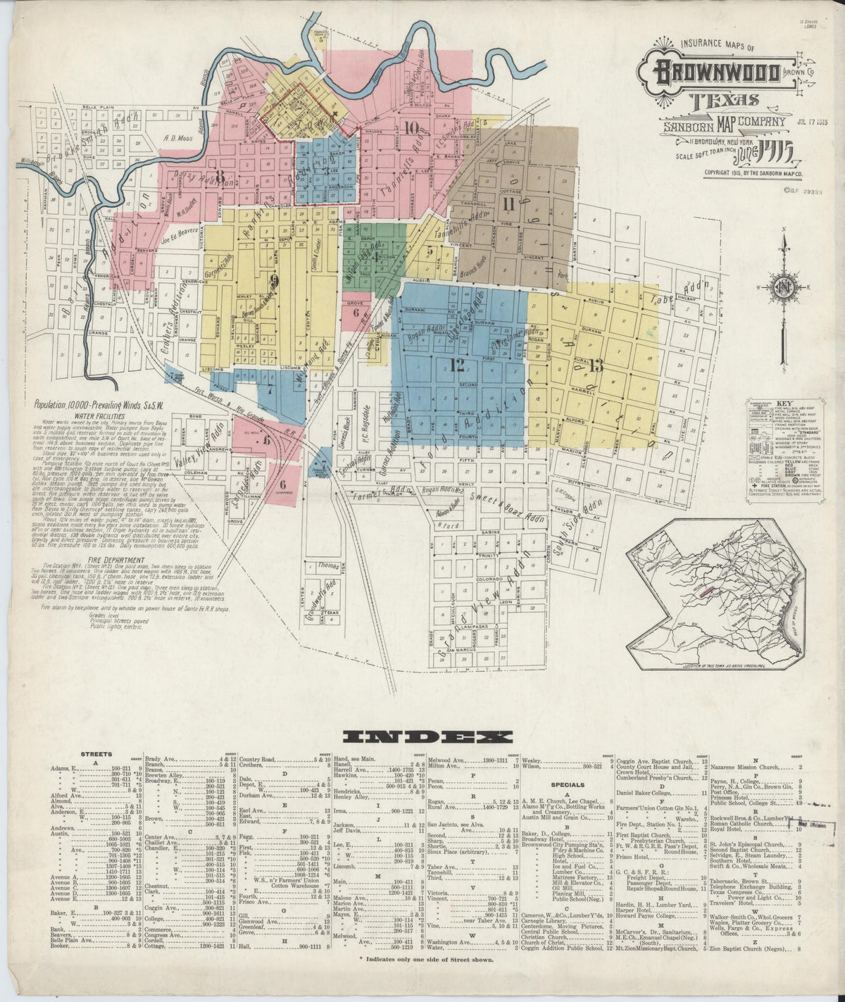 Sanborn Fire Insurance Map from Brownwood, Brown County, Texas (1915), Sheet #0001 - Complete Map Set gallery image, historic Sanborn map, vintage wall art, Texas Texas