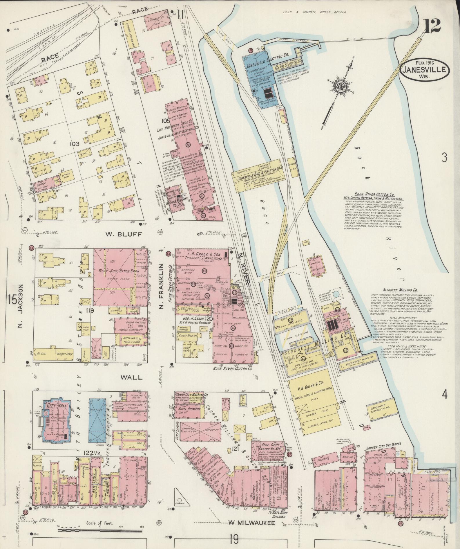 Sanborn Fire Insurance Map from Janesville, Rock County, Wisconsin (1915), Sheet #0012 - Complete Map Set gallery image, historic Sanborn map, vintage wall art, Wisconsin Wisconsin