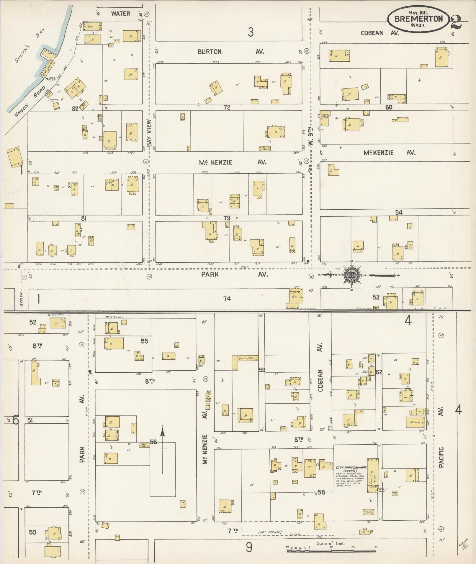 Sanborn Fire Insurance Map from Bremerton, Kitsap County, Washington (1911), Sheet #0002 - Complete Map Set gallery image, historic Sanborn map, vintage wall art, Washington Washington