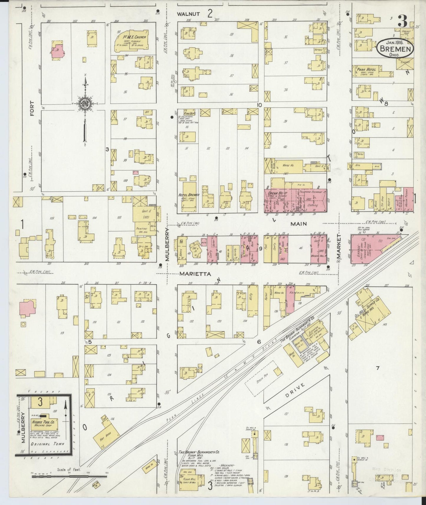 Sanborn Fire Insurance Map from Bremen, Fairfield County, Ohio (1916), Sheet #0003 - Complete Map Set gallery image, historic Sanborn map, vintage wall art, Ohio Ohio