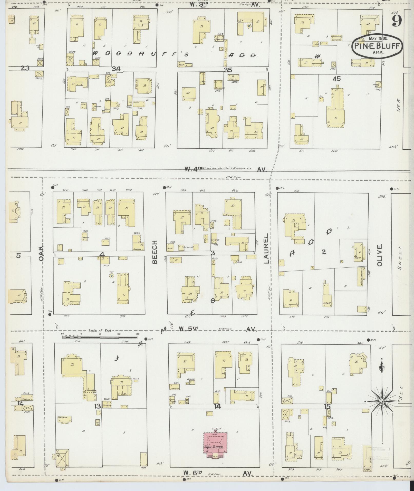 Sanborn Fire Insurance Map from Pine Bluff, Jefferson County, Arkansas (1892), Sheet #0009 - Complete Map Set gallery image, historic Sanborn map, vintage wall art, Arkansas Arkansas