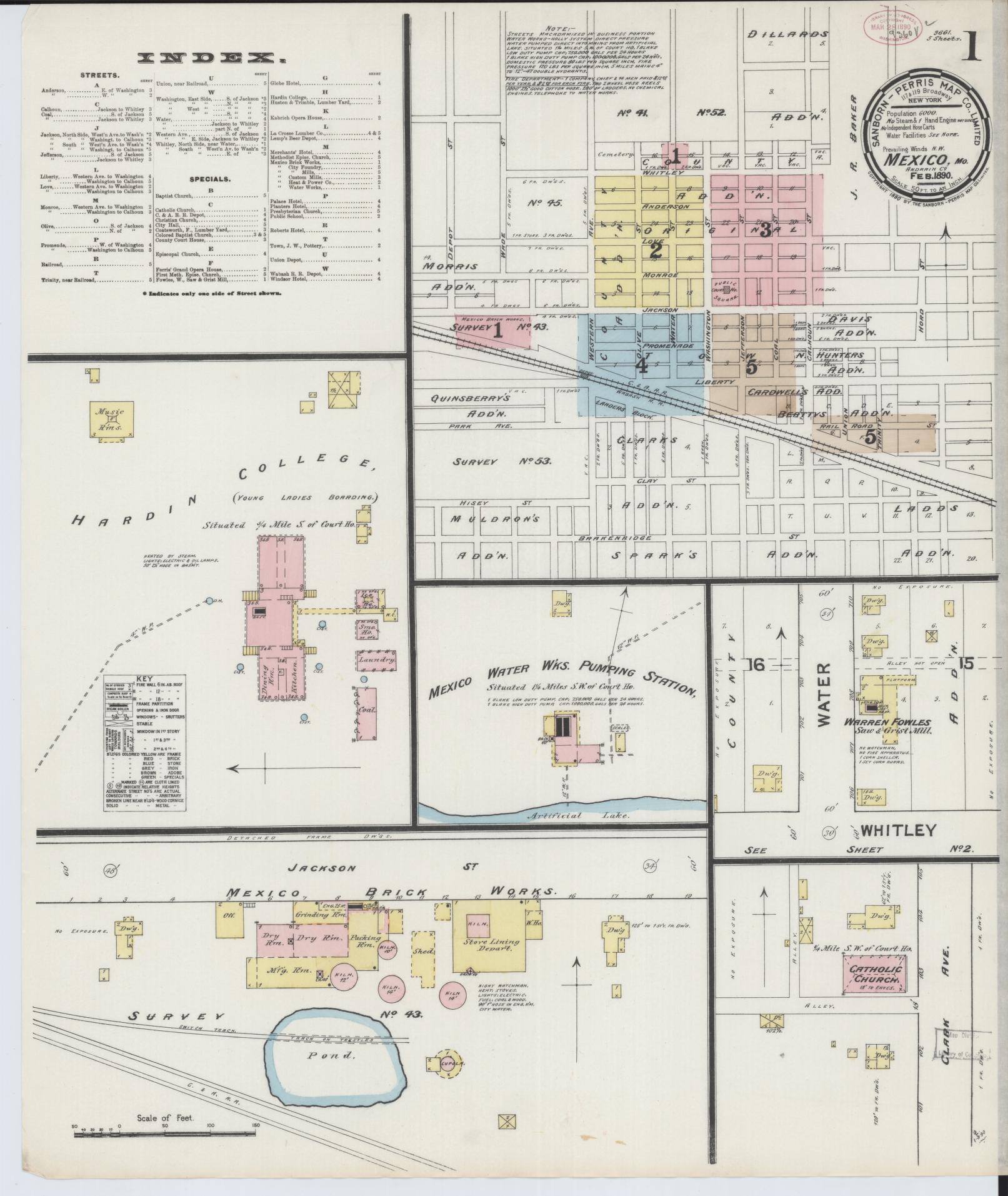 Sanborn Fire Insurance Map from Mexico, Audrain County, Missouri (1890), Sheet #0001 - Complete Map Set gallery image, historic Sanborn map, vintage wall art, Missouri Missouri