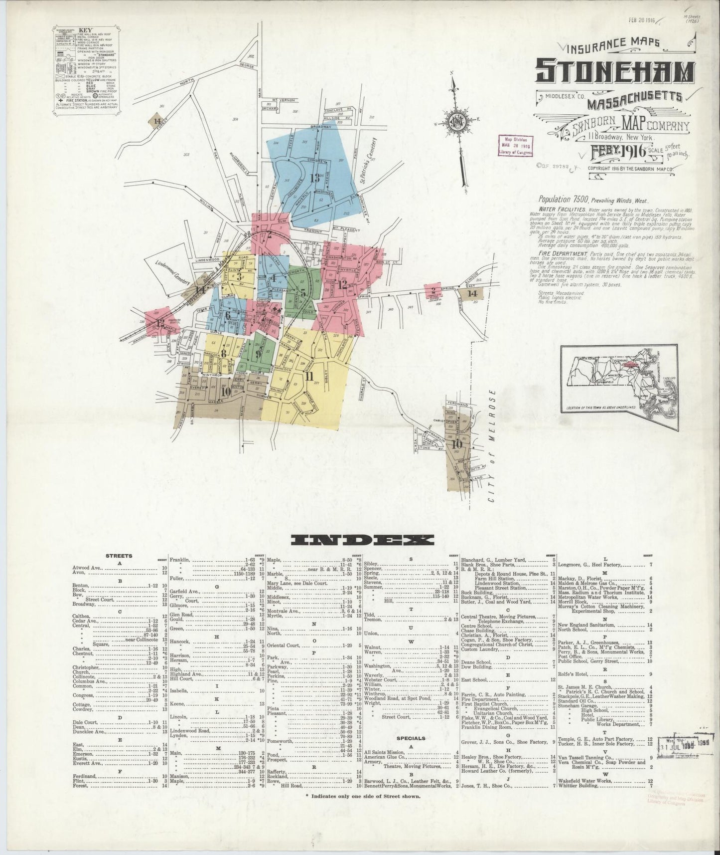 Sanborn Fire Insurance Map from Stoneham, Middlesex County, Massachusetts. (1916) – Historic Sanborn Fire Insurance Map Print