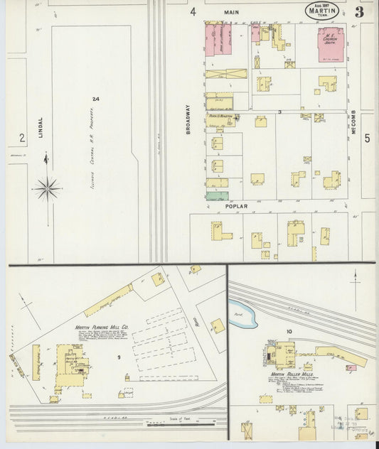 Sanborn Fire Insurance Map from Martin, Weakley County, Tennessee (1897), Sheet #0003 - Historic Sanborn Fire Insurance Map Print, vintage old map wall art, antique decor, genealogy gift, Tennessee Tennessee map