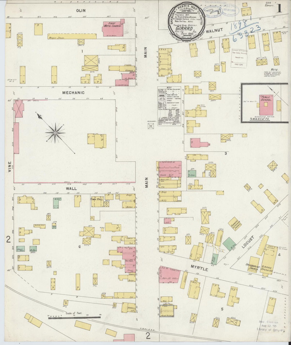 Sanborn Fire Insurance Map from Girard, Erie County, Pennsylvania (1898), Sheet #0001 - Complete Map Set gallery image, historic Sanborn map, vintage wall art, Pennsylvania Pennsylvania