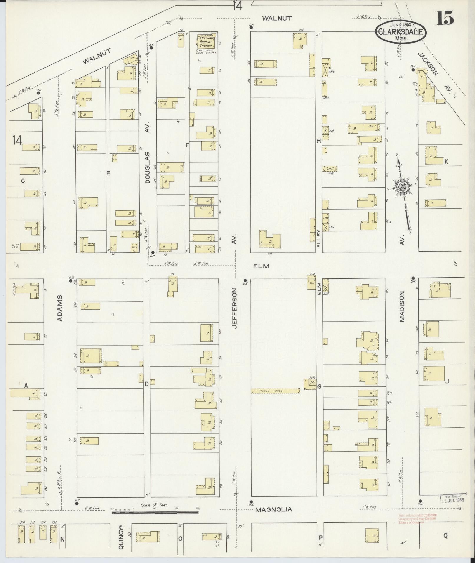 Sanborn Fire Insurance Map from Clarksdale, Coahoma County, Mississippi (1914), Sheet #0015 - Complete Map Set gallery image, historic Sanborn map, vintage wall art, Mississippi Mississippi