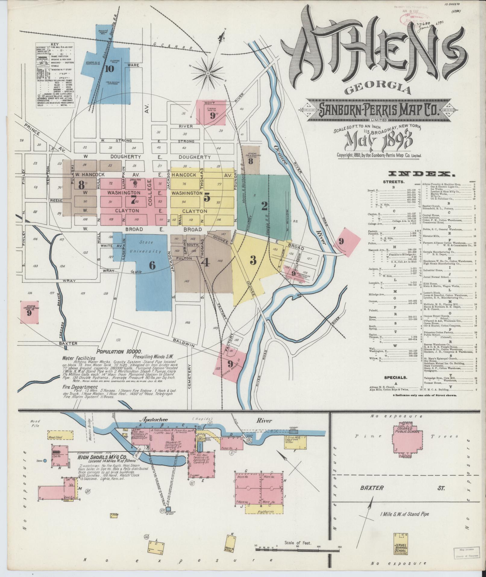 Sanborn Fire Insurance Map from Athens, Clarke County, Georgia (1893), Sheet #0001 - Historic Sanborn Fire Insurance Map Print, vintage old map wall art, antique decor, genealogy gift, Georgia Georgia map