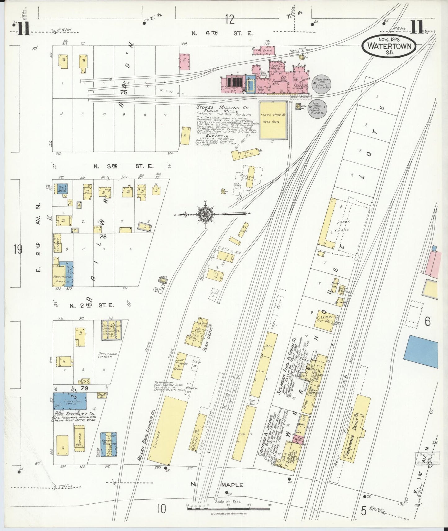 Sanborn Fire Insurance Map from Watertown, Codington County, South Dakota (1923), Sheet #0011 - Complete Map Set gallery image, historic Sanborn map, vintage wall art, South Dakota South Dakota