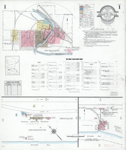 Sanborn Fire Insurance Map from Granite Falls, Yellow Medicine And Chippewa Counties, Minnesota (1949), Sheet #0001 - Complete Map Set gallery image, historic Sanborn map, vintage wall art, Minnesota Minnesota