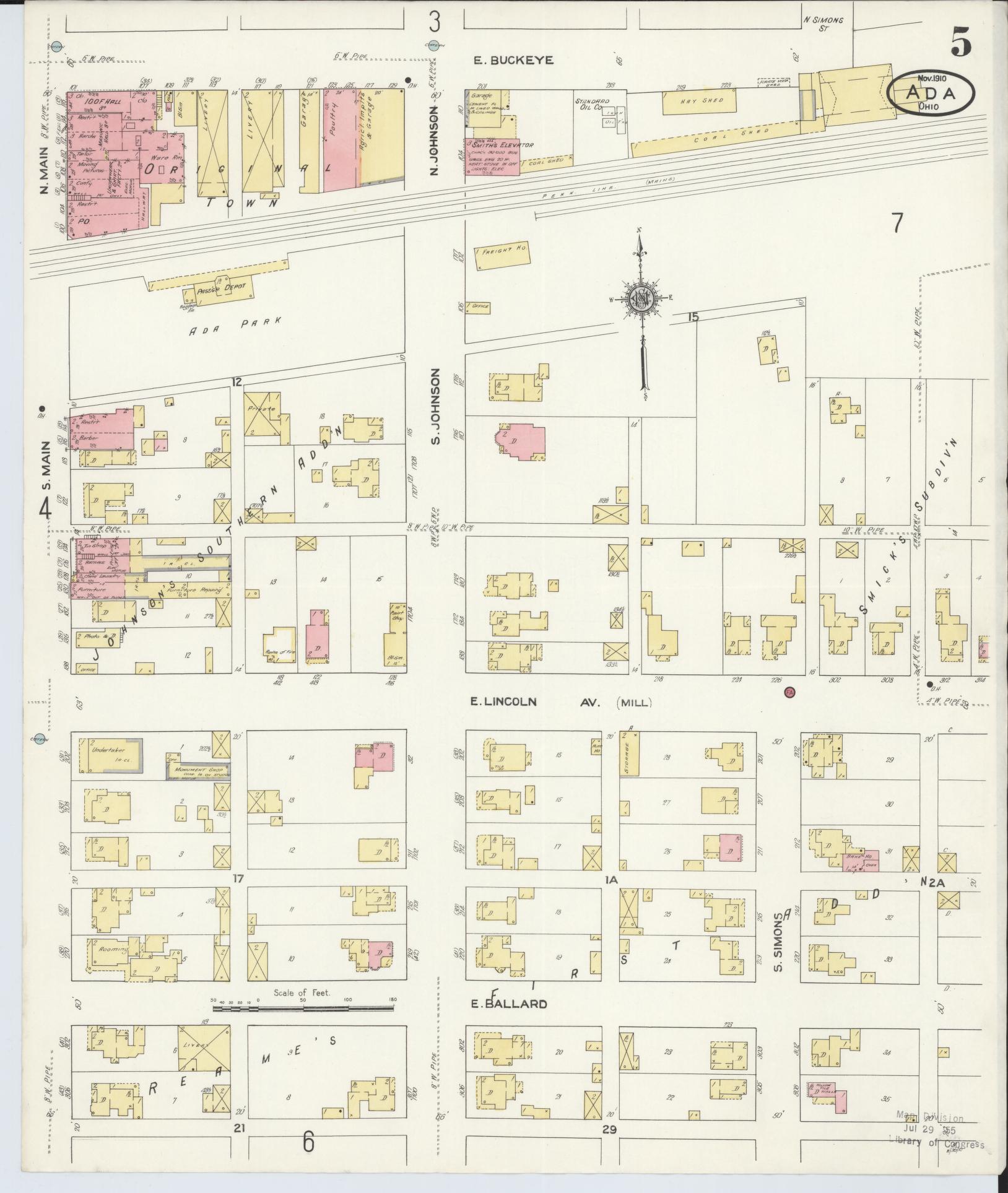 Sanborn Fire Insurance Map from Ada, Hardin County, Ohio (1910), Sheet #0005 - Complete Map Set gallery image, historic Sanborn map, vintage wall art, Ohio Ohio