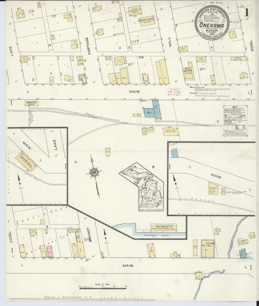 Sanborn Fire Insurance Map from Onekama, Manistee County, Michigan (1914), Sheet #0001 - Historic Sanborn Fire Insurance Map Print, vintage old map wall art, antique decor, genealogy gift, Michigan Michigan map