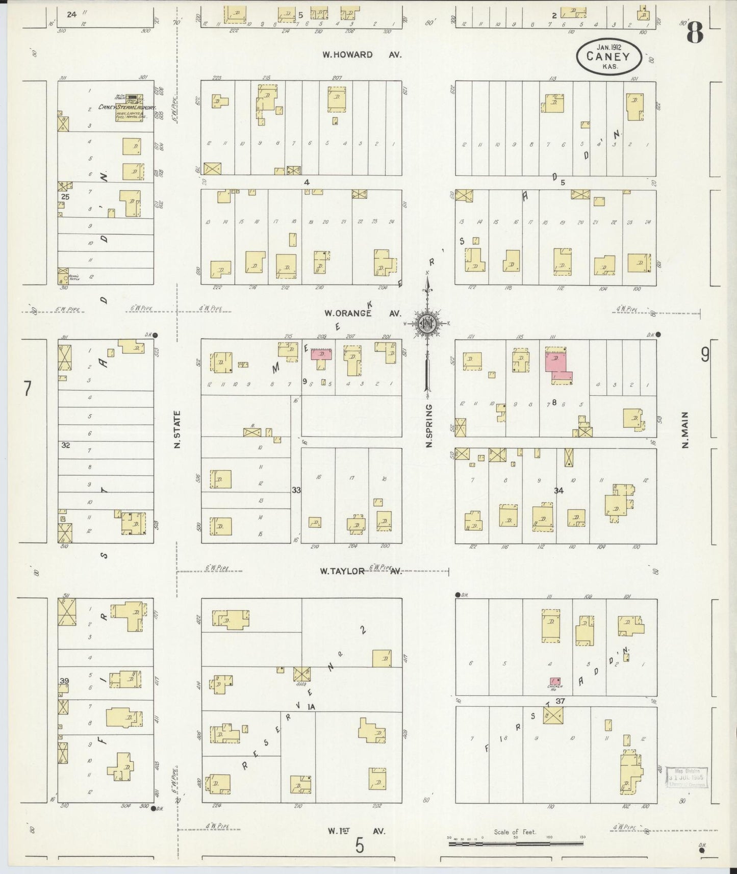 Sanborn Fire Insurance Map from Caney, Montgomery County, Kansas (1912), Sheet #0008 - Historic Sanborn Fire Insurance Map Print, vintage old map wall art, antique decor, genealogy gift, Kansas Kansas map