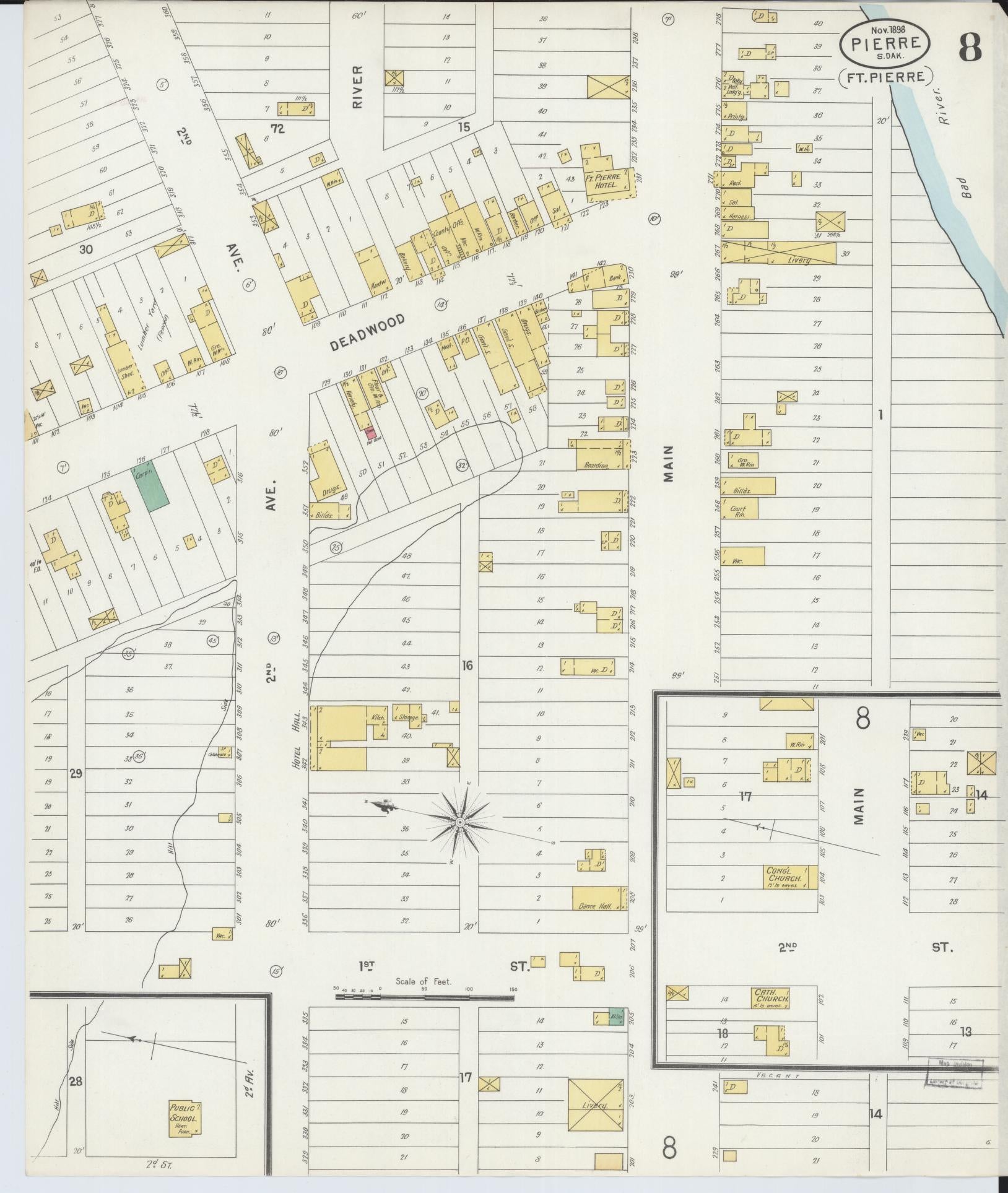 Sanborn Fire Insurance Map from Pierre, Hughes County, South Dakota (1898), Sheet #0008 - Complete Map Set gallery image, historic Sanborn map, vintage wall art, South Dakota South Dakota