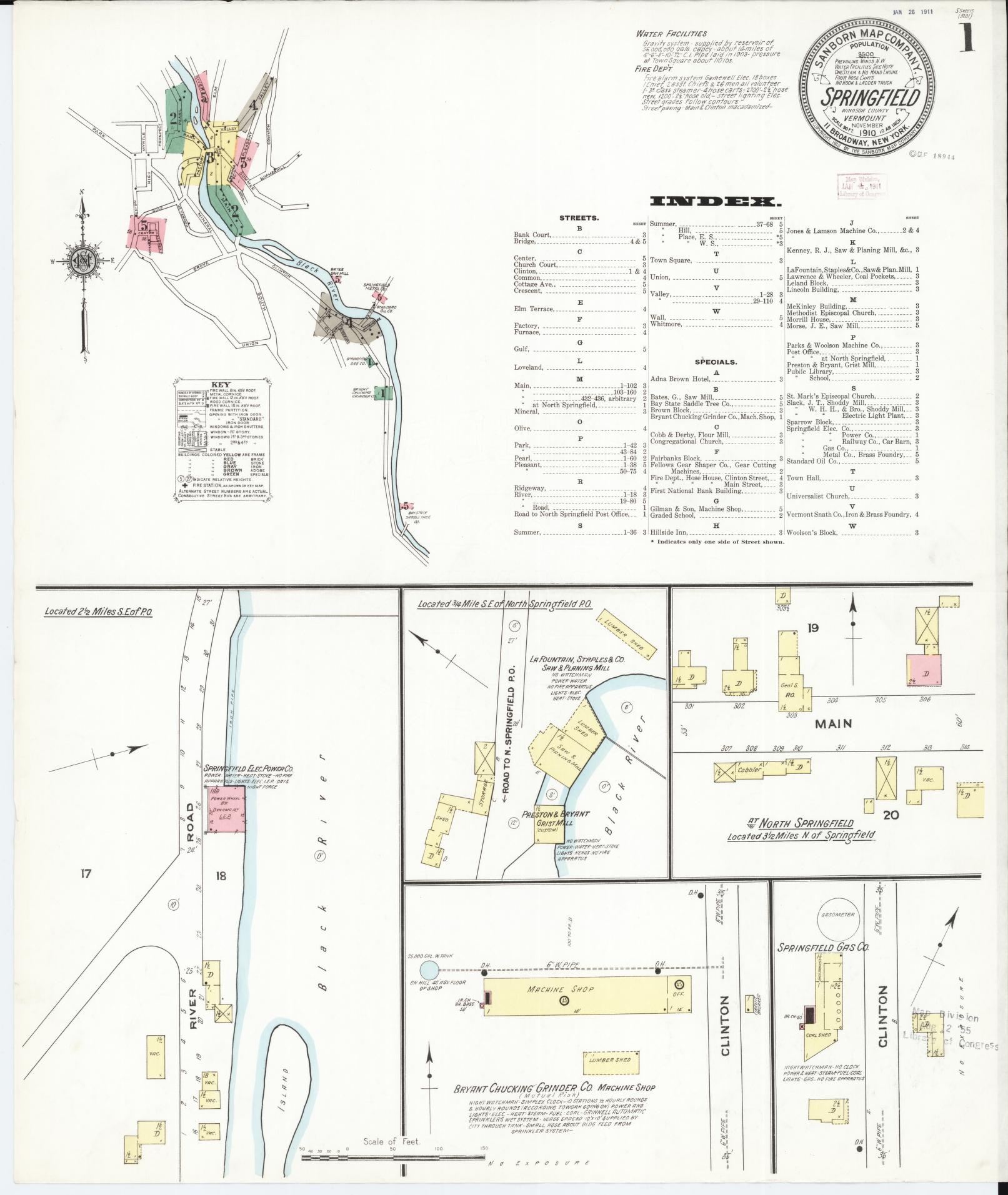 Sanborn Fire Insurance Map from Springfield, Windsor County, Vermont. (1910) – Historic Sanborn Fire Insurance Map Print