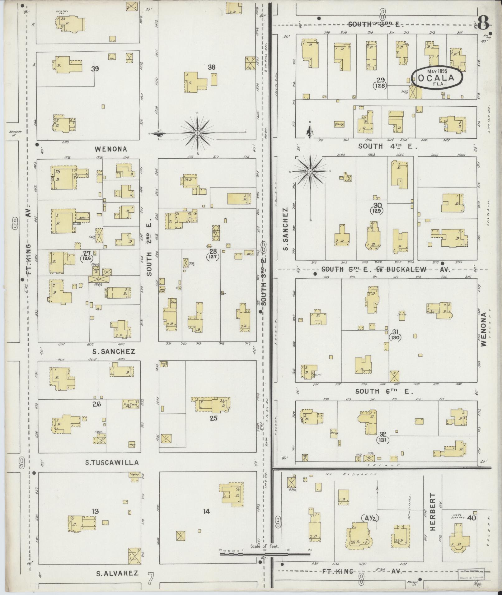 Sanborn Fire Insurance Map from Ocala, Marion County, Florida (1895), Sheet #0008 - Complete Map Set gallery image, historic Sanborn map, vintage wall art, Florida Florida