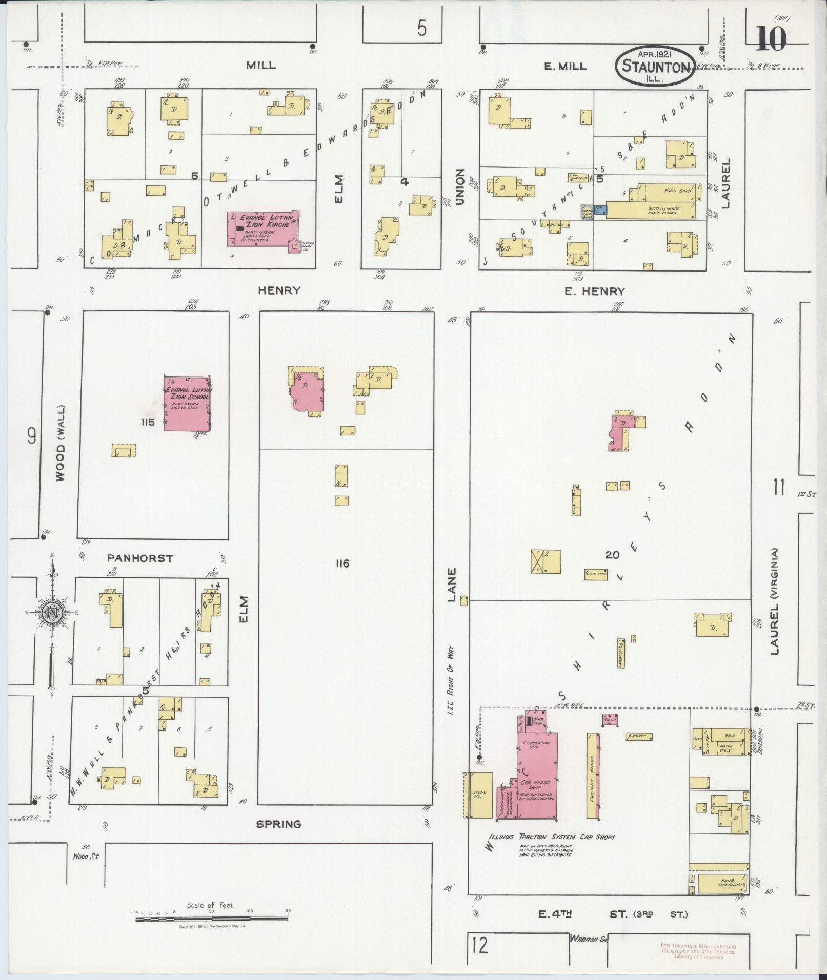 Sanborn Fire Insurance Map from Staunton, Macoupin County, Illinois (1921), Sheet #0010 - Historic Sanborn Fire Insurance Map Print, vintage old map wall art, antique decor, genealogy gift, Illinois Illinois map