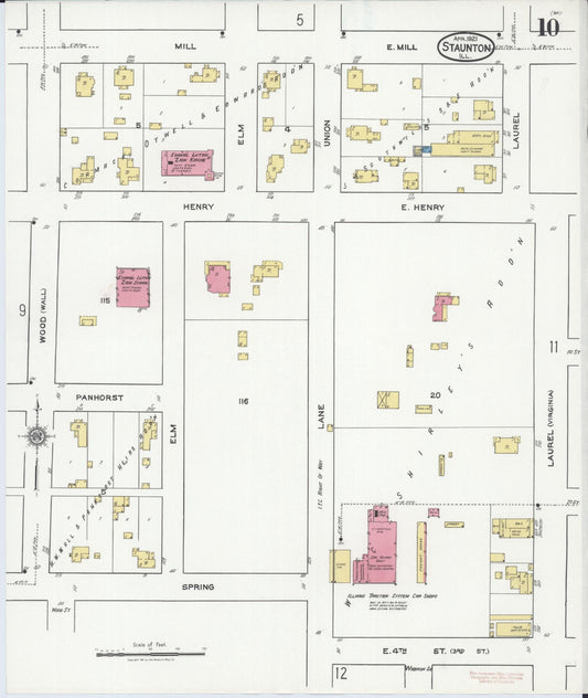 Sanborn Fire Insurance Map from Staunton, Macoupin County, Illinois (1921), Sheet #0010 - Historic Sanborn Fire Insurance Map Print, vintage old map wall art, antique decor, genealogy gift, Illinois Illinois map