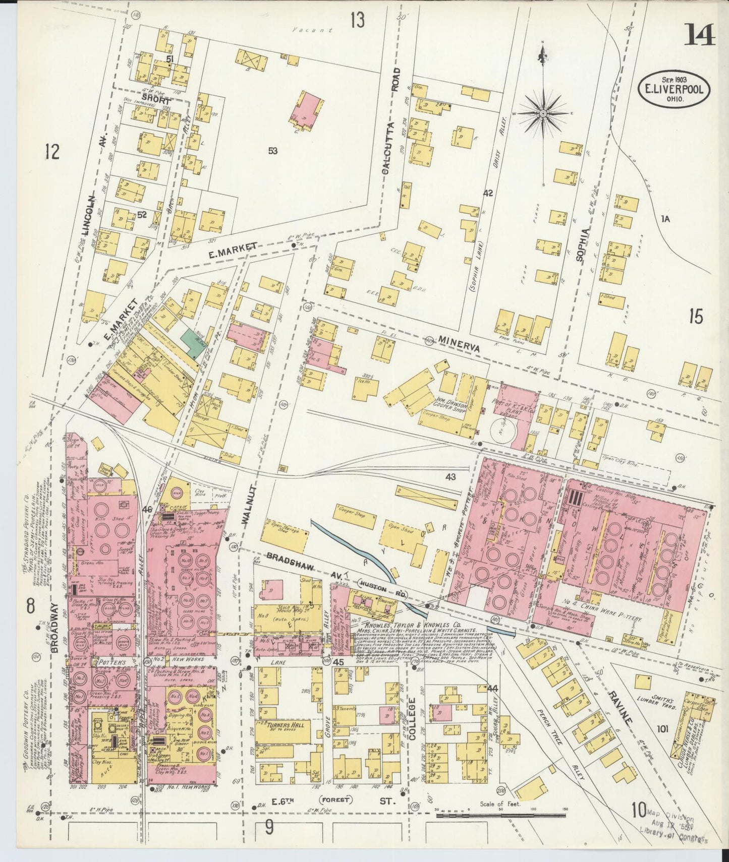 Sanborn Fire Insurance Map from East Liverpool, Columbiana County, Ohio (1903), Sheet #0014 - Complete Map Set gallery image, historic Sanborn map, vintage wall art, Ohio Ohio