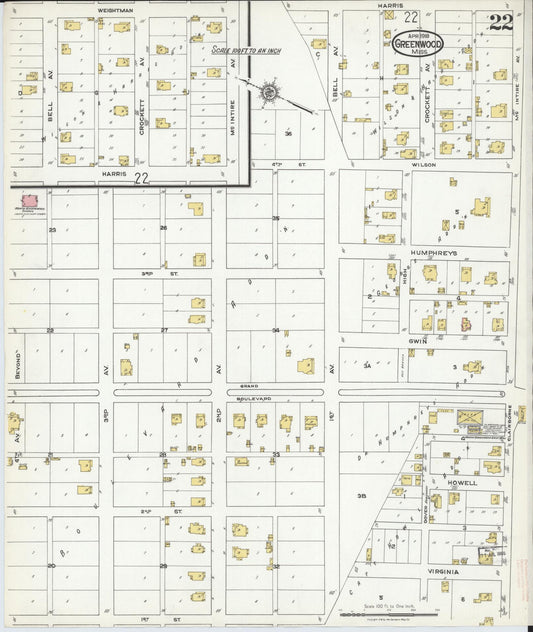 Sanborn Fire Insurance Map from Greenwood, Leflore County, Mississippi (1918), Sheet #0022 - Historic Sanborn Fire Insurance Map Print, vintage old map wall art, antique decor, genealogy gift, Mississippi Mississippi map