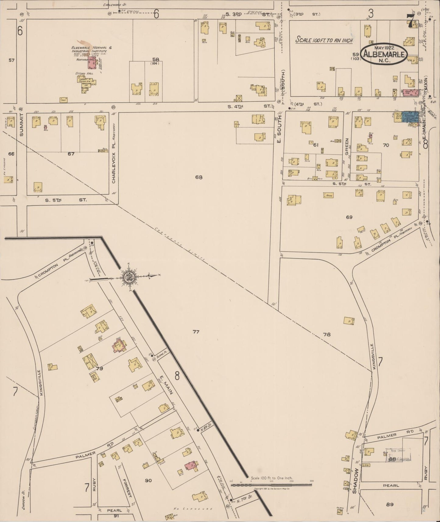 Sanborn Fire Insurance Map from Albemarle, Stanley County, North Carolina (1922), Sheet #0007 - Historic Sanborn Fire Insurance Map Print, vintage old map wall art, antique decor, genealogy gift, North Carolina North Carolina map