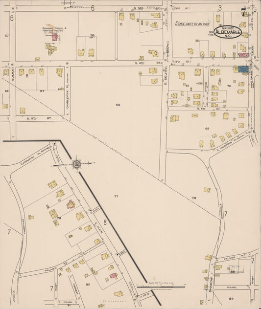 Sanborn Fire Insurance Map from Albemarle, Stanley County, North Carolina (1922), Sheet #0007 - Historic Sanborn Fire Insurance Map Print, vintage old map wall art, antique decor, genealogy gift, North Carolina North Carolina map