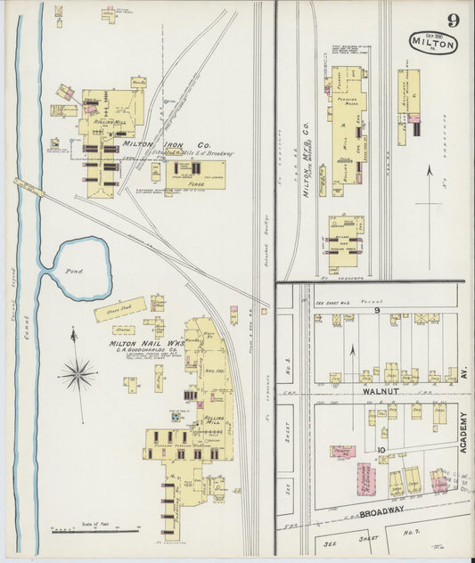 Sanborn Fire Insurance Map from Milton, Northumberland County, Pennsylvania (1890), Sheet #0009 - Historic Sanborn Fire Insurance Map Print, vintage old map wall art, antique decor, genealogy gift, Pennsylvania Pennsylvania map