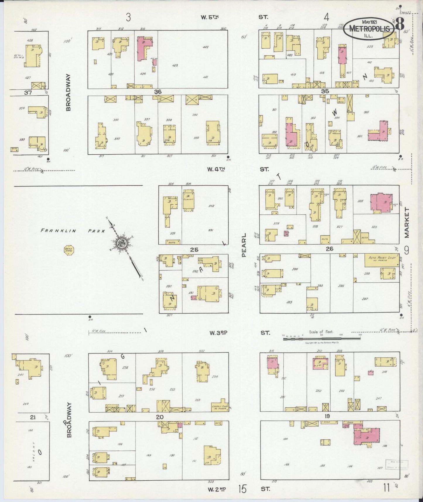 Sanborn Fire Insurance Map from Metropolis, Massac County, Illinois (1921), Sheet #0008 - Historic Sanborn Fire Insurance Map Print, vintage old map wall art, antique decor, genealogy gift, Illinois Illinois map