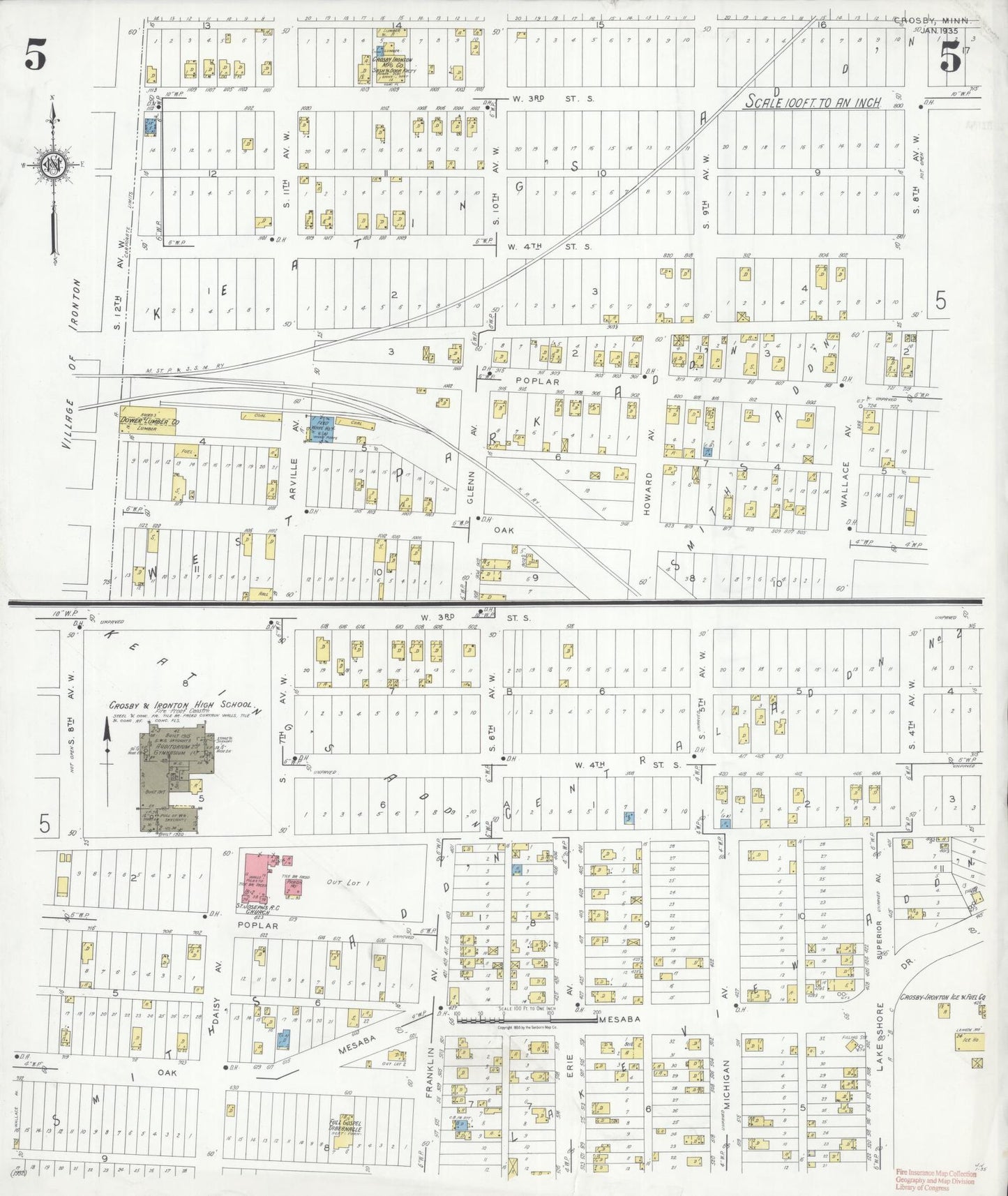 Sanborn Fire Insurance Map from Crosby, Crow Wing County, Minnesota (1935), Sheet #0005 - Complete Map Set gallery image, historic Sanborn map, vintage wall art, Minnesota Minnesota
