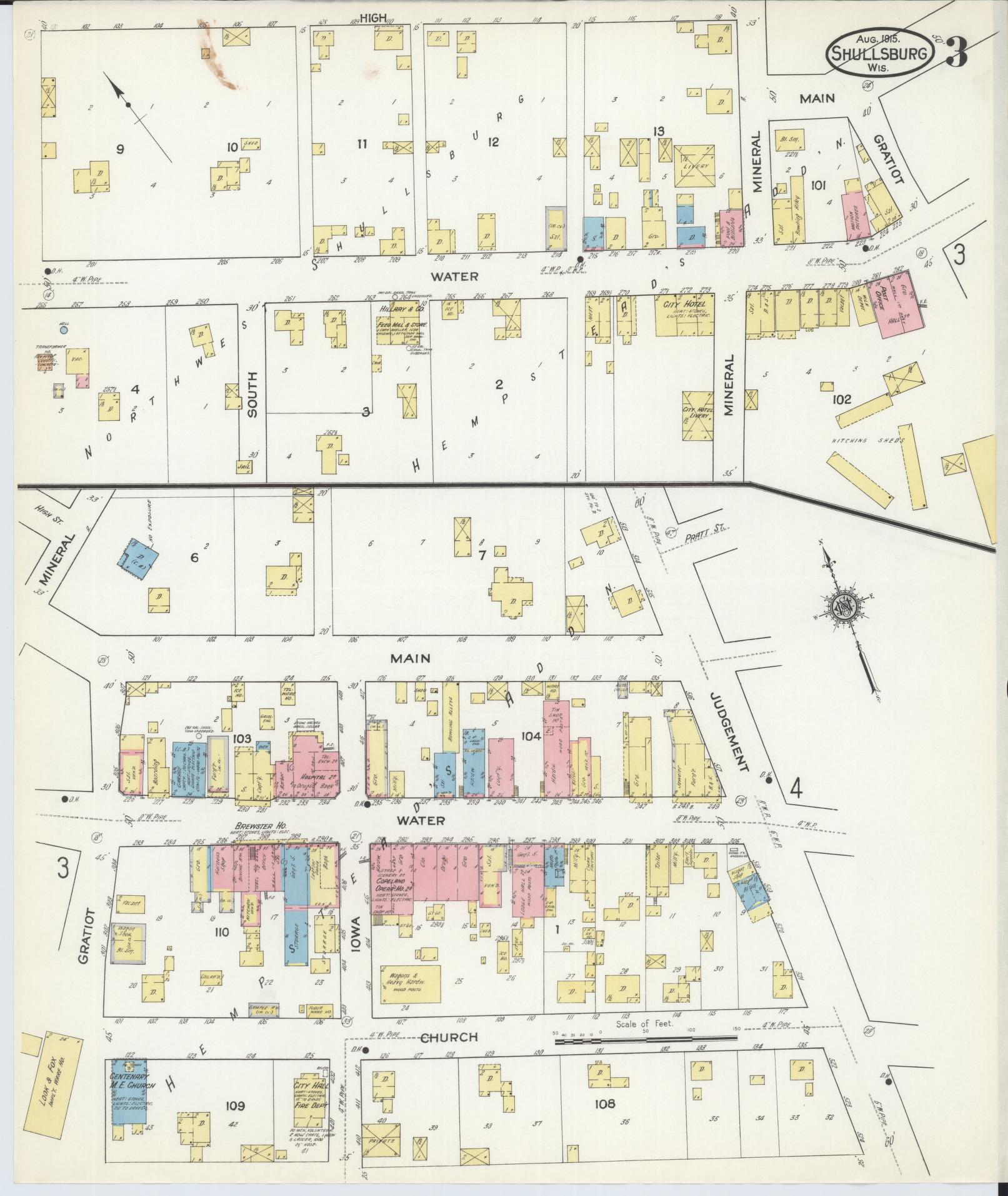 Sanborn Fire Insurance Map from Shullsburg, Lafayette County, Wisconsin (1915), Sheet #0003 - Complete Map Set gallery image, historic Sanborn map, vintage wall art, Wisconsin Wisconsin