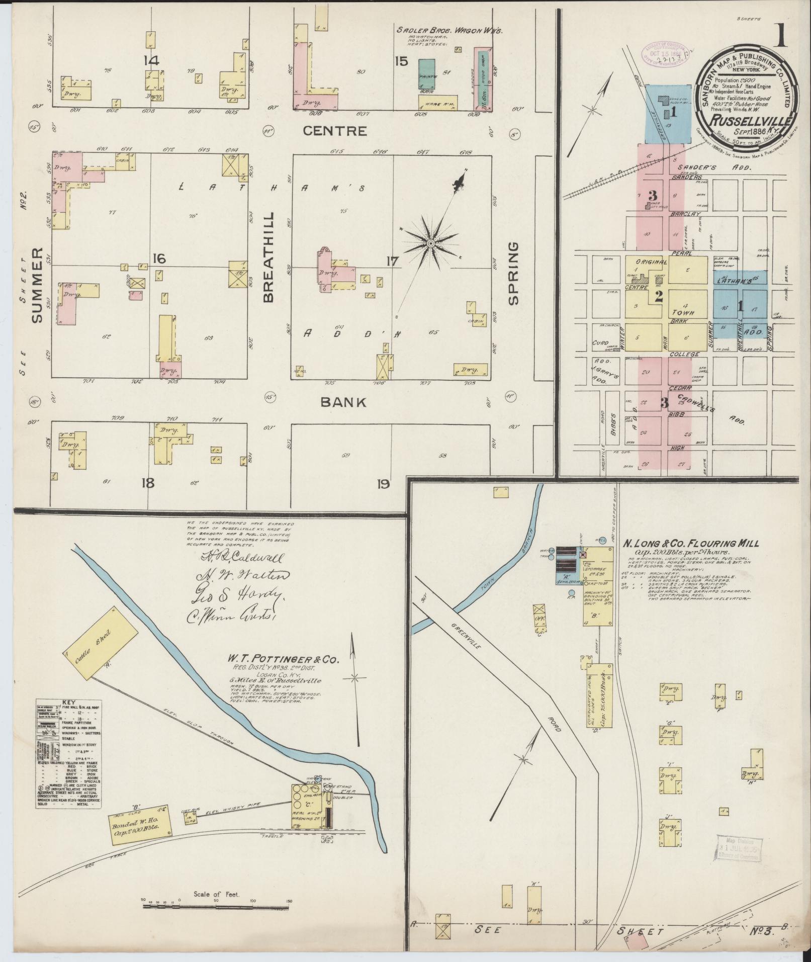 Sanborn Fire Insurance Map from Russellville, Logan County, Kentucky (1886), Sheet #0001 - Complete Map Set gallery image, historic Sanborn map, vintage wall art, Kentucky Kentucky