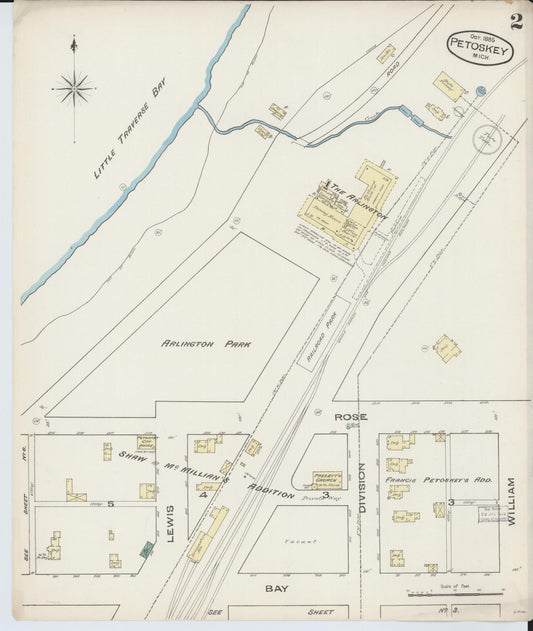 Sanborn Fire Insurance Map from Petoskey, Emmet County, Michigan (1885), Sheet #0002 - Historic Sanborn Fire Insurance Map Print, vintage old map wall art, antique decor, genealogy gift, Michigan Michigan map