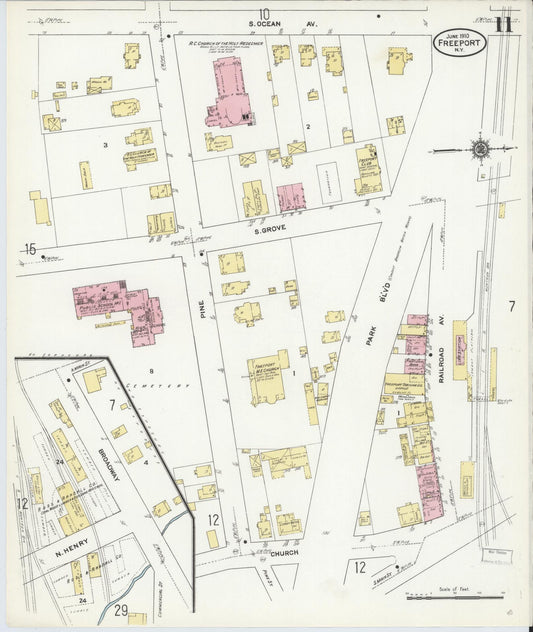 Sanborn Fire Insurance Map from Freeport, Nassau County, New York (1910), Sheet #0011 - Historic Sanborn Fire Insurance Map Print, vintage old map wall art, antique decor, genealogy gift, New York New York map