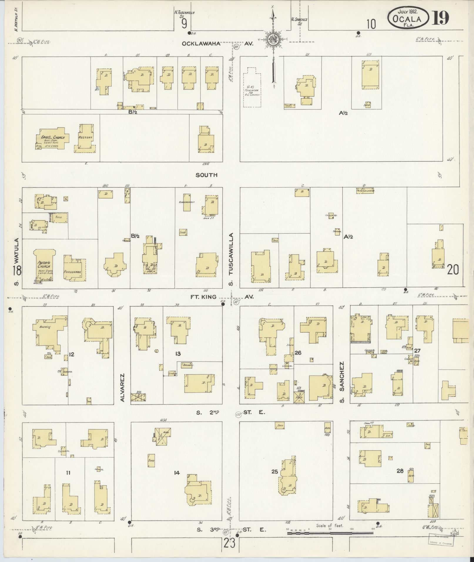 Sanborn Fire Insurance Map from Ocala, Marion County, Florida (1912), Sheet #0019 - Complete Map Set gallery image, historic Sanborn map, vintage wall art, Florida Florida