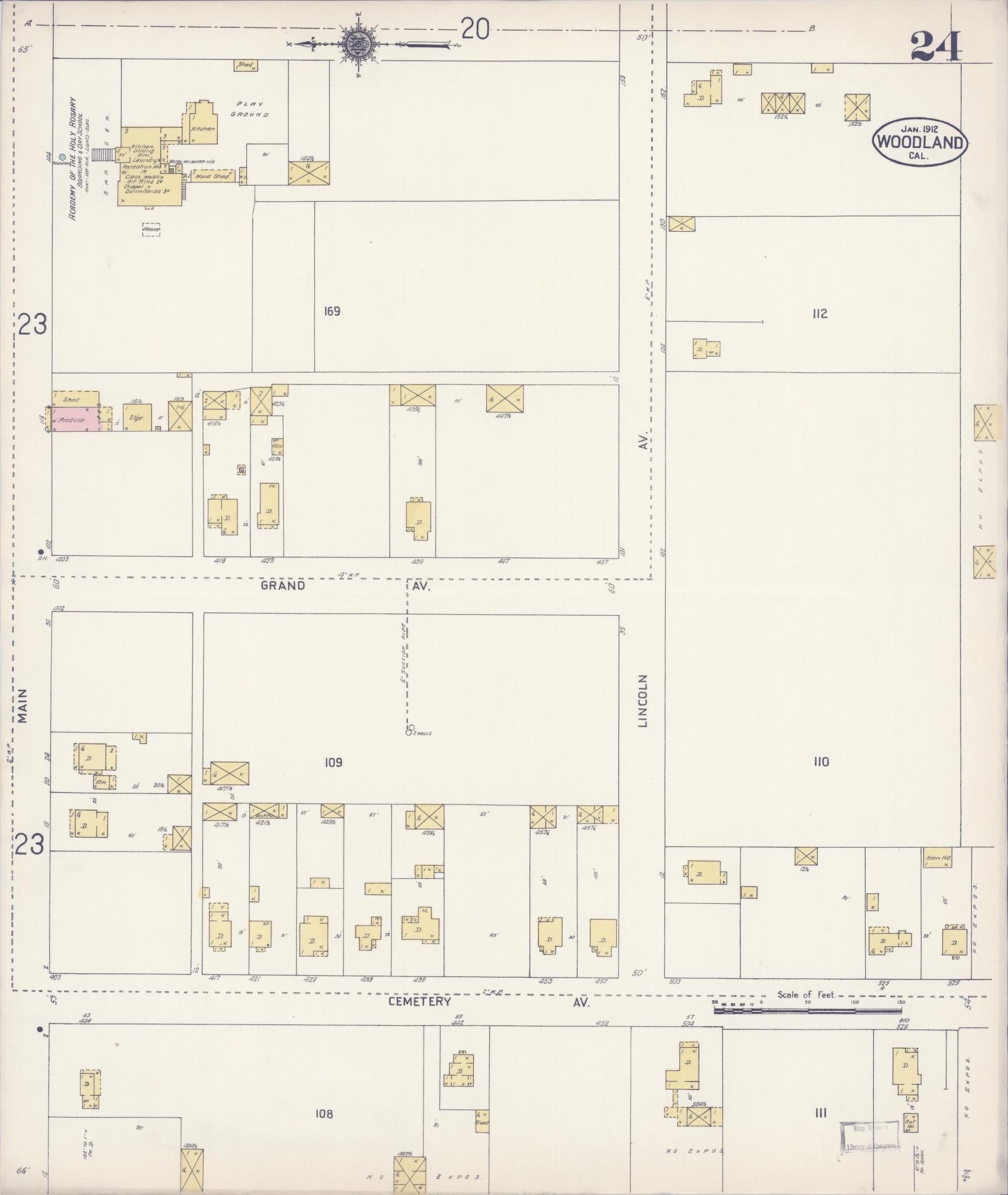 Sanborn Fire Insurance Map from Woodland, Yolo County, California (1912), Sheet #0024 - Complete Map Set gallery image, historic Sanborn map, vintage wall art, California California